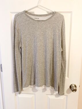 Vince Heather Gray Long Sleeve Crew Tee - size L